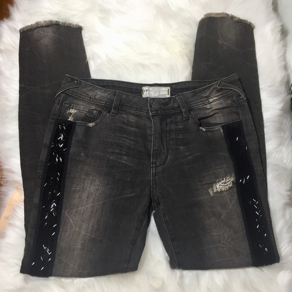 Free People sequined jeans in tuxedo grey sz27😘